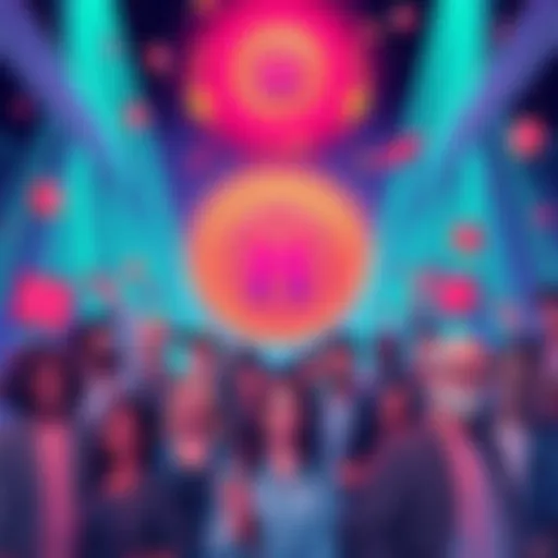 A colorful illustration showcasing the HUNT meme coin with vibrant art and a team of diverse people showing enthusiasm for the project.
