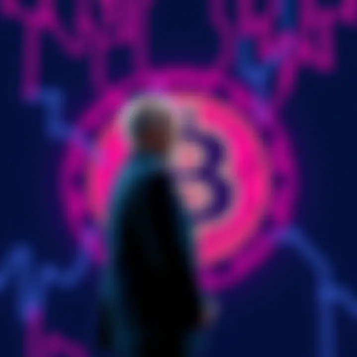 Hunter Biden with Crypto Logo Hunter Biden standing in front of a digital cryptocurrency logo, reflecting on his recent memecoin launch.