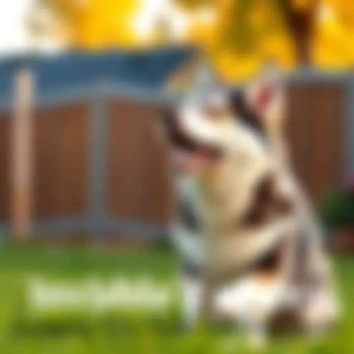 A playful husky near an invisible fence A happy husky enjoying its yard, protected by an invisible fence, showcasing safety and freedom