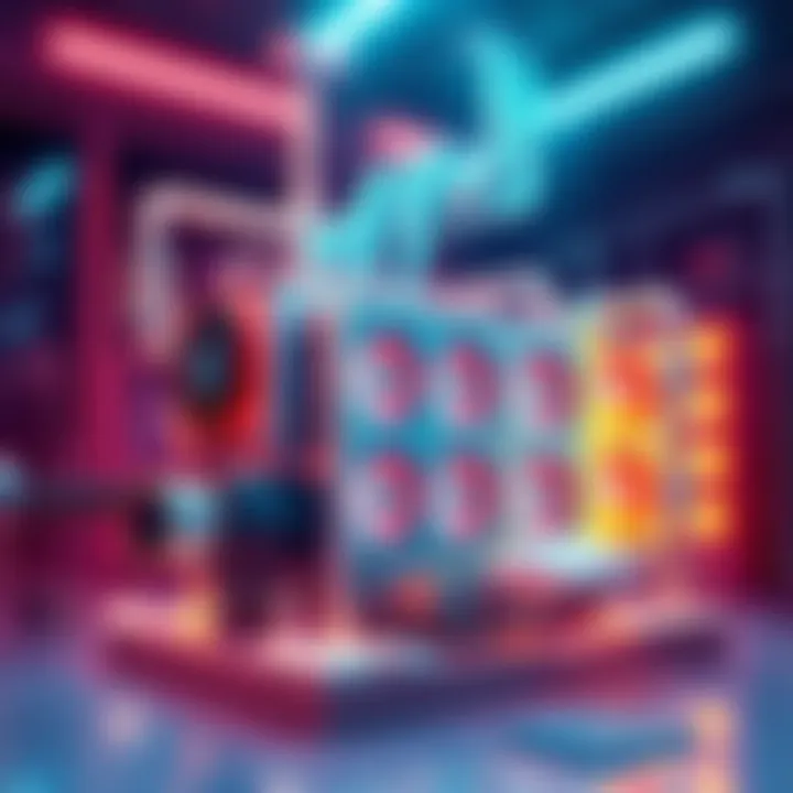 An illustration showcasing the components of immersion mining cooling systems for ASIC miners, highlighting flow rates and radiator setups.