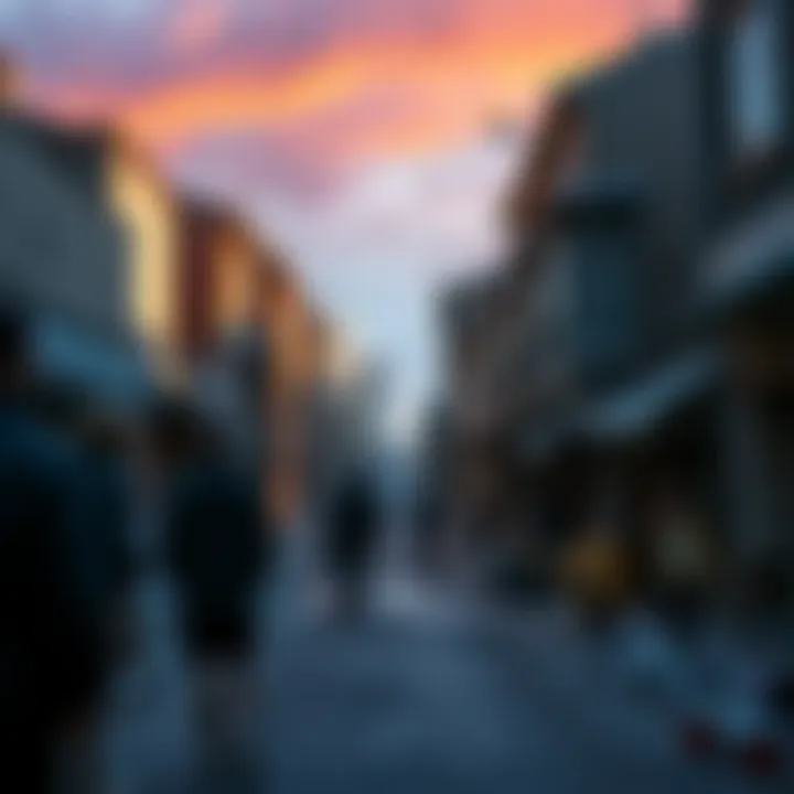 A community street showing damaged buildings and people discussing the aftermath of a recent collapse.