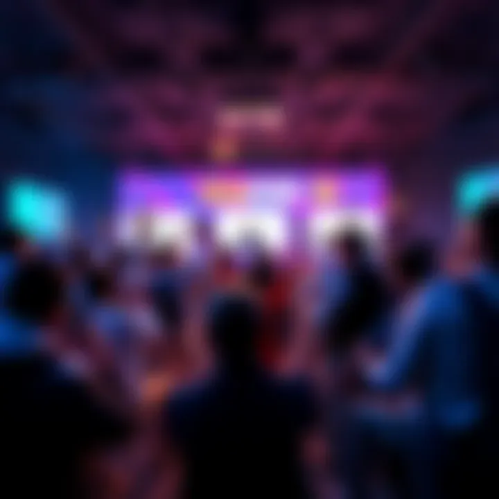 People celebrating in a tech event, holding trophies and showcasing their projects