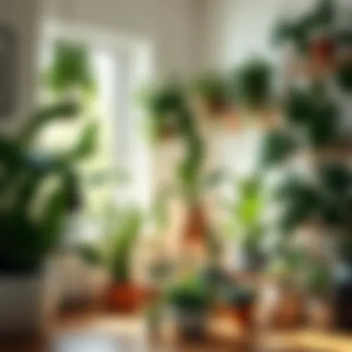 A cozy room filled with various indoor plants, enhancing the bright and cheerful atmosphere, with sunlight filtering through the window.