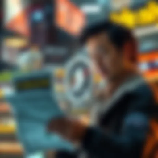 A person examining their financial documents with rising prices in the background, symbolizing inflation's impact on personal wealth.