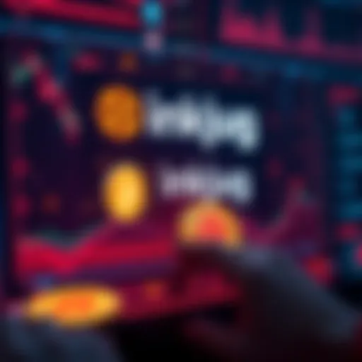 A digital screen displaying the inkjug logo and cryptocurrency symbols with a focus on Bitcoin, illustrating the concept of easy digital payments for creators.