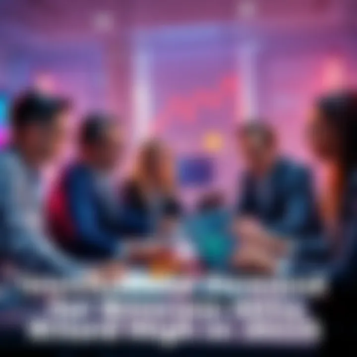 A group of business people analyzing Bitcoin charts and trends in a modern office setting