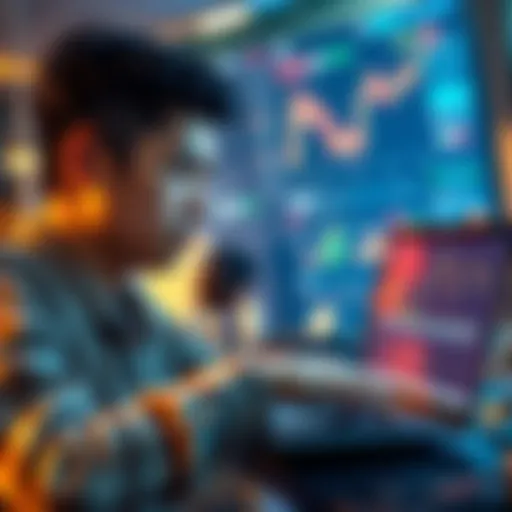 An international student looks at cryptocurrency charts on a laptop, pondering tax implications in the U.S.