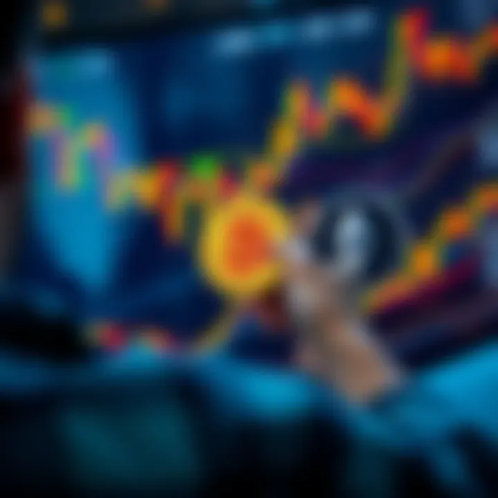 Investing in Cryptocurrency A person analyzing cryptocurrency charts with Bitcoin and Ethereum logos in view, debating between old and new coins for investment.