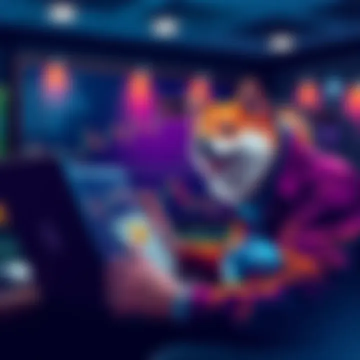 Investing in Doge Again Person looking at Dogecoin price chart with a laptop and money in hand, excited about investing after a long break