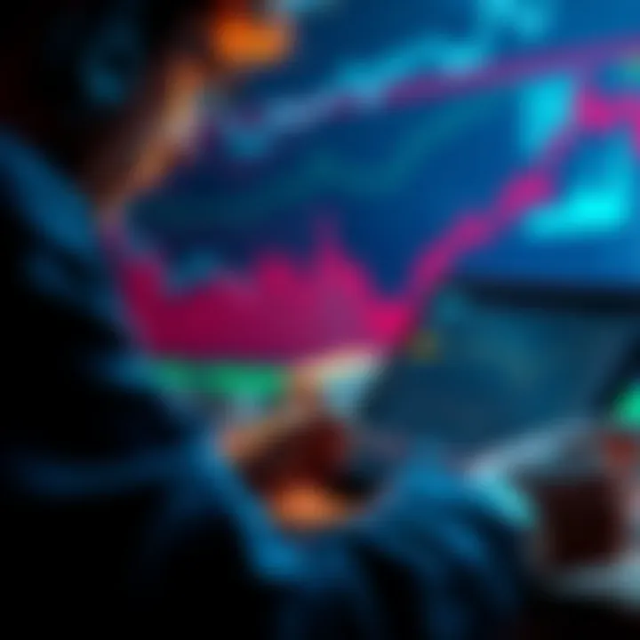 A person analyzing cryptocurrency trends and graphs related to Kaspa investment while considering market conditions