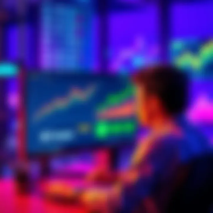 Investing in Kaspa A person looking at a computer screen with graphs and Kaspa logo, considering investment options.