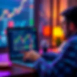 A person analyzing cryptocurrency graphs on a laptop with charts showing fluctuations, contemplating an investment strategy