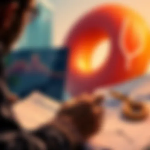 A person reviewing investment charts and financial documents, with a donut symbolizing the DONUT investment strategy in the background.