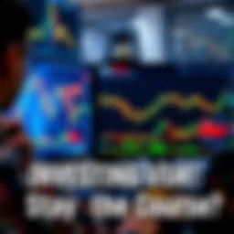 A person analyzing stock market trends on a computer screen with fluctuating graphs and charts.