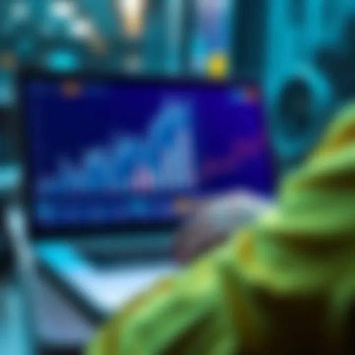 A person analyzing cryptocurrency trends on a laptop with graphs showing upward movement, emphasizing investment potential in Algorand.