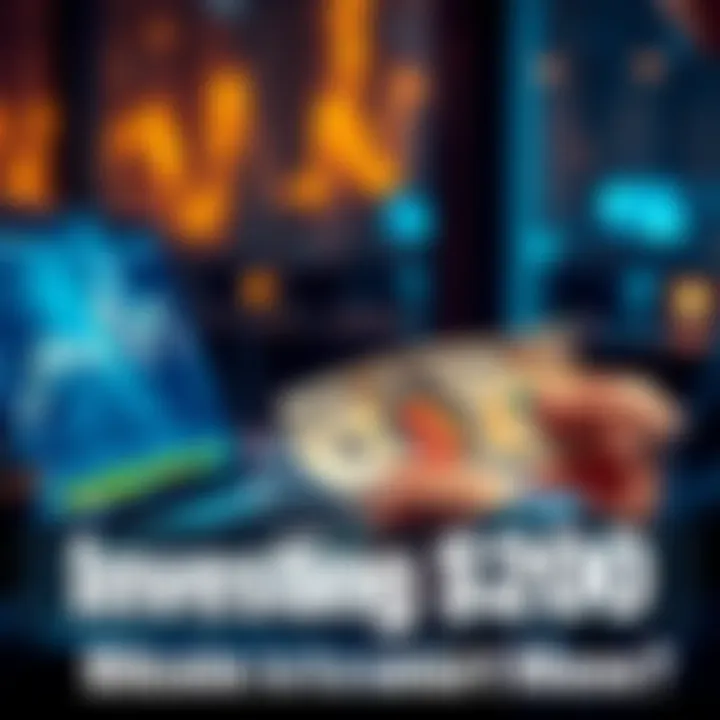 A person looking at a Bitcoin chart on their laptop while holding a $200 bill