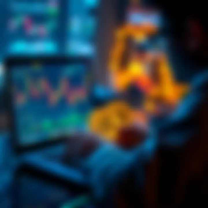 Investing in Bitcoin A person analyzing Bitcoin market trends on a laptop with charts and graphs on the screen.