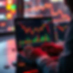 A person looking at cryptocurrency charts on a laptop, with Bitcoin and other coins displayed on the screen.