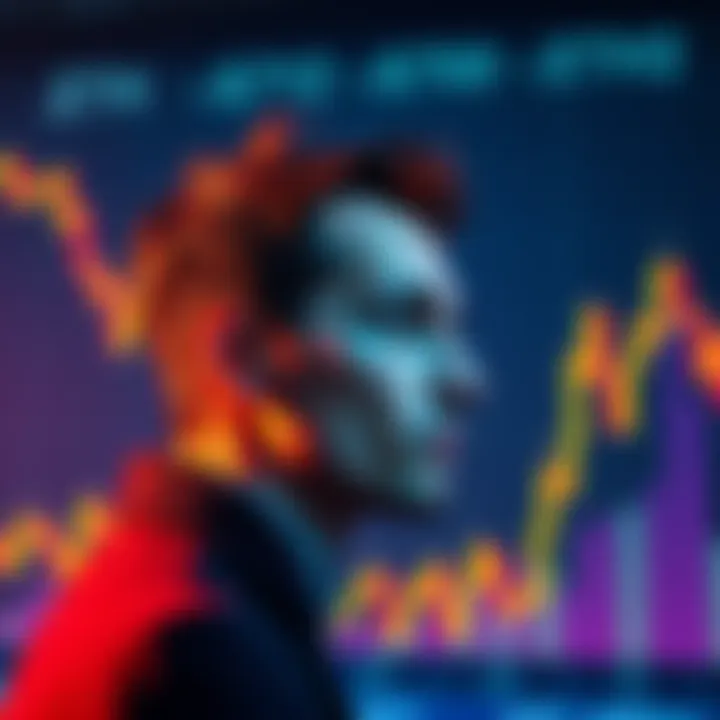 A person contemplating a $5,000 investment in Ethereum with a chart showing stagnant prices in the background.