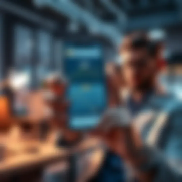 A person holding a smartphone displaying LINK token price charts with a worried expression in an office setting