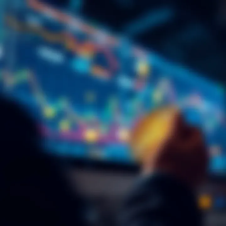 A person analyzing cryptocurrency charts with Litecoin symbols on the screen