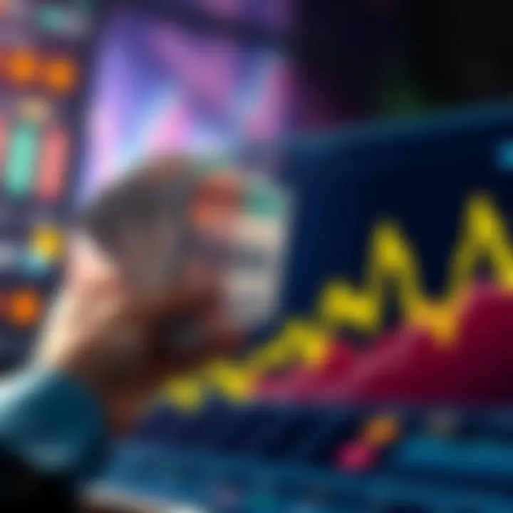 A person holding €500 cash next to a chart of Solana's market trend