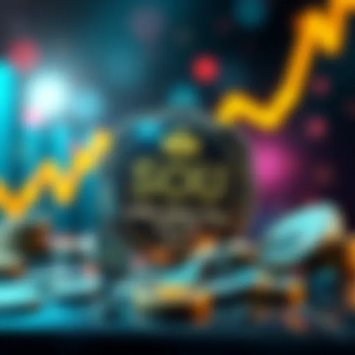 A graphic showing the SOU (Shib Owes You) coin with rising market trends and currency symbols in the background.