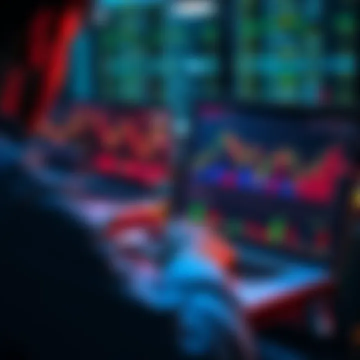A person analyzing investment charts on a laptop, with financial graphs and numbers on the screen.