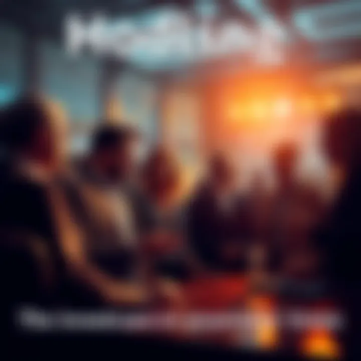 People discussing investment strategies Group of people engaged in a conversation about holding investments during market fluctuations