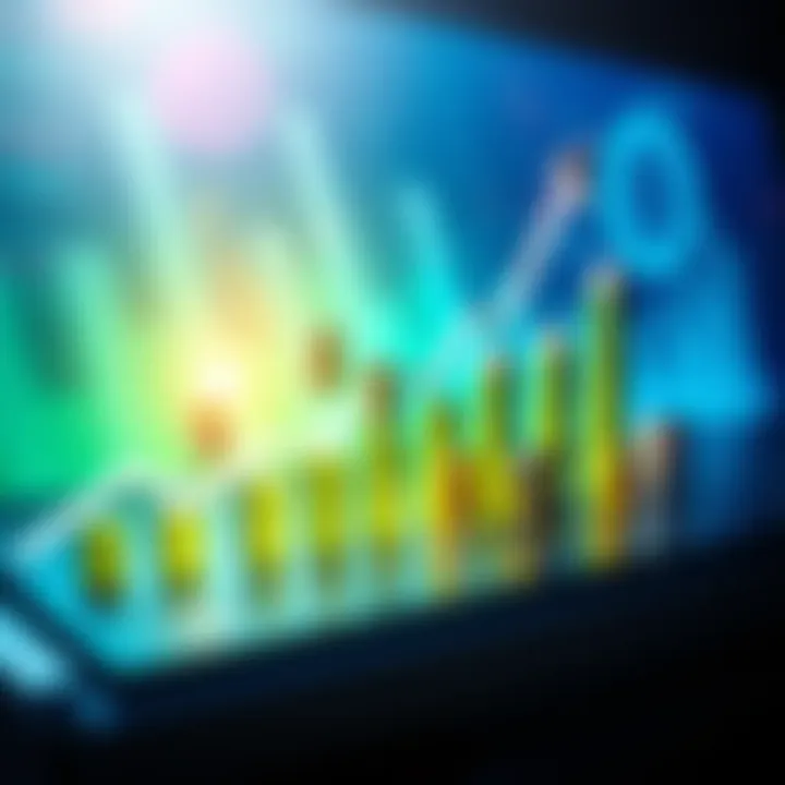 A chart showing upward trends in investment growth with dollar signs and graphs, symbolizing financial success.