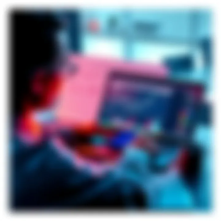 A person analyzing different investment options with a laptop and charts in front of them.