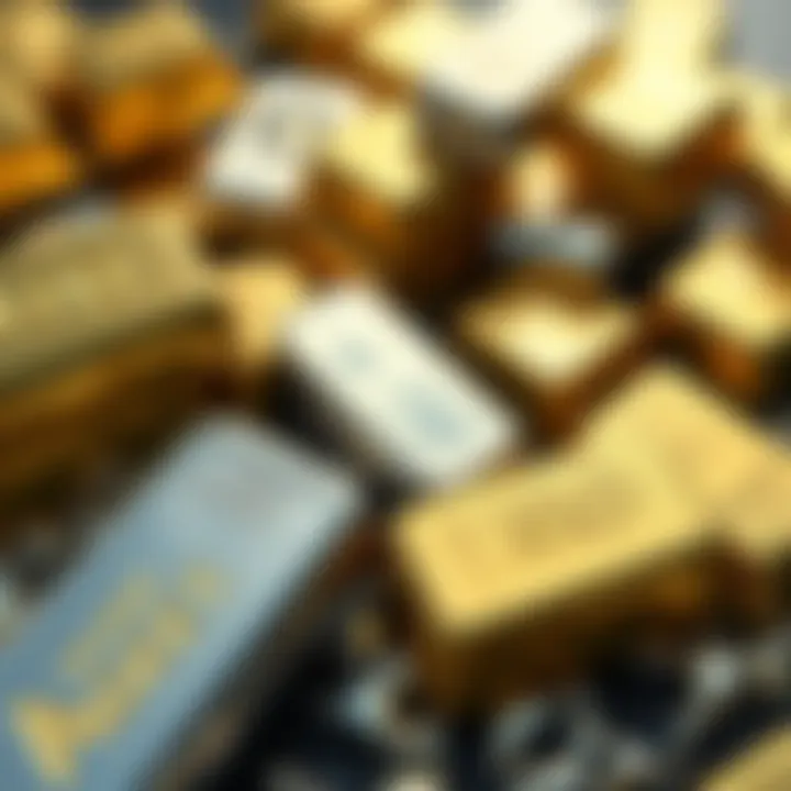 A collection of gold, platinum, and uranium bars representing tokenized real-world assets for investment.