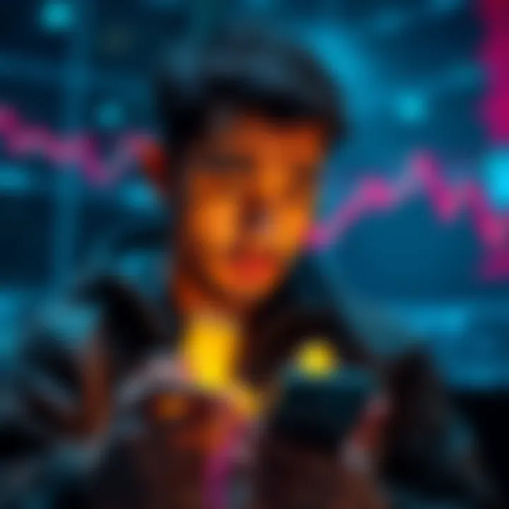 A person examining stock and gold investments on a smartphone with a concerned expression.