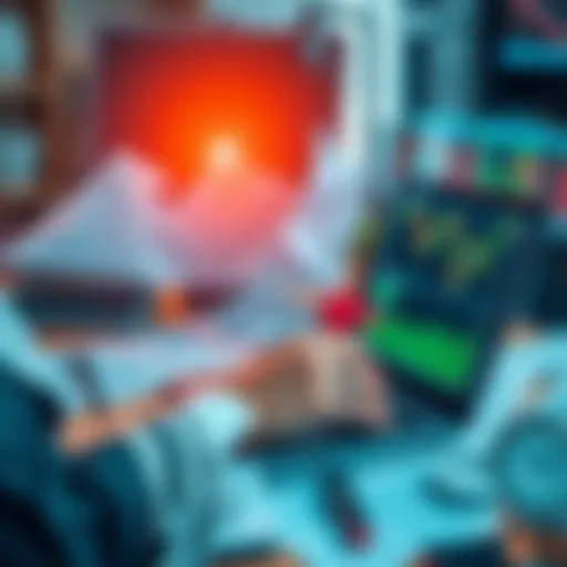 A person analyzing stock charts on a laptop, with financial graphs and notes around them, symbolizing investment opportunities.