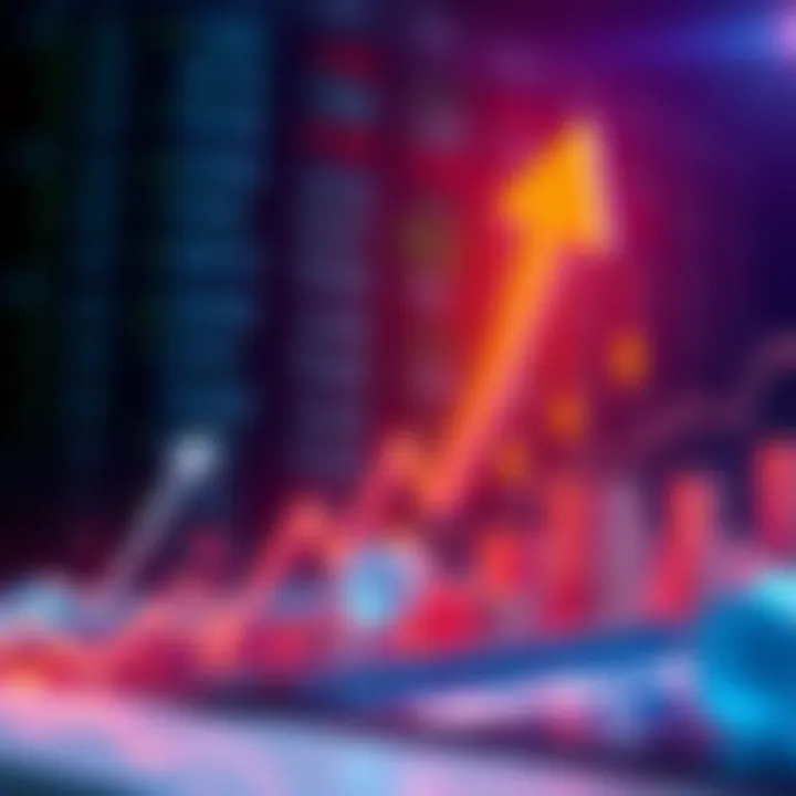 A financial chart showing rising investment trends with an upward arrow and currency symbols.