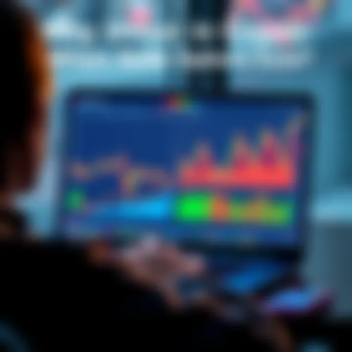 A person looking at a laptop showing cryptocurrency graphs next to traditional stock market charts, showing confusion about investment options.
