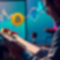 A person contemplating investment options in Bitcoin, Solana, and Chainlink with a notepad and calculator