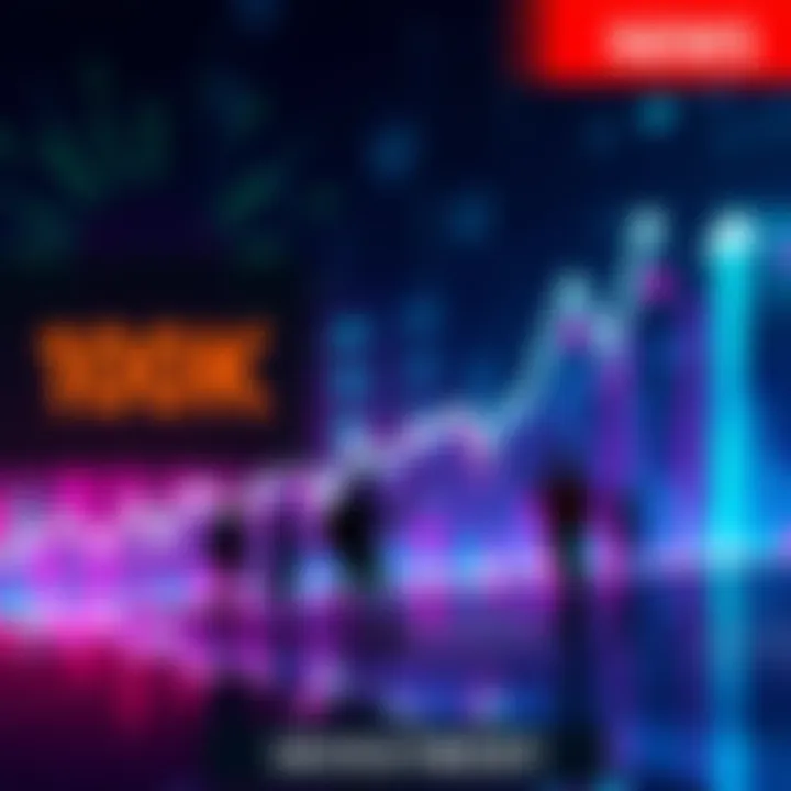 A graph showing an upward trend towards a 100k milestone with people analyzing the data