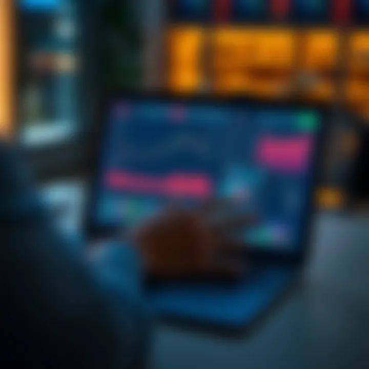 Investment Growth with Raiz A person analyzing investment charts and graphs on a laptop with Raiz app open, showing realistic returns