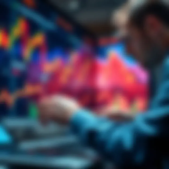 Investing in the Market Person calculating investment contributions with stock market charts in the background