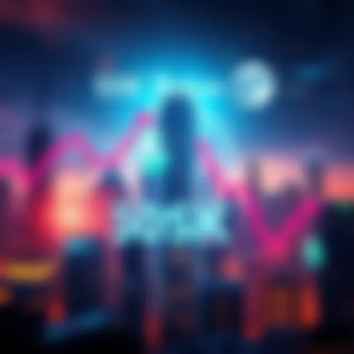 Investment Opportunity Graphic A futuristic city skyline with rising stock charts and dollar signs, symbolizing investment growth.