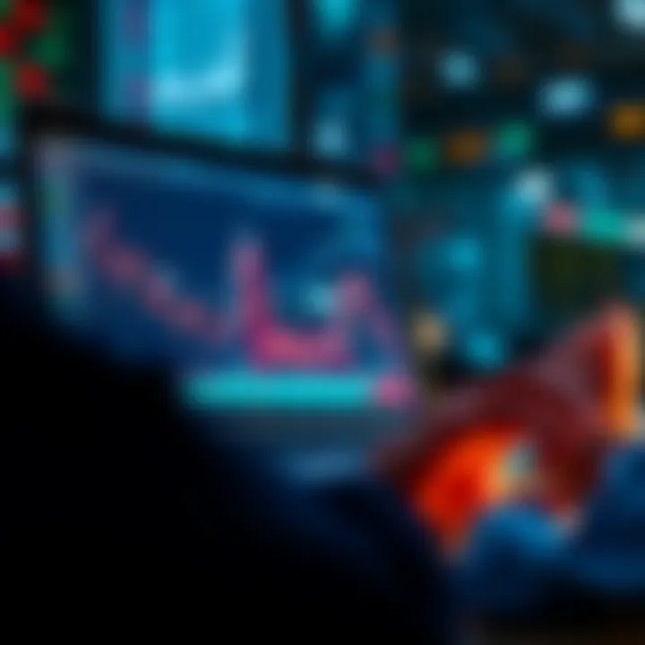 A person analyzing stock market trends on a laptop with financial graphs on the screen