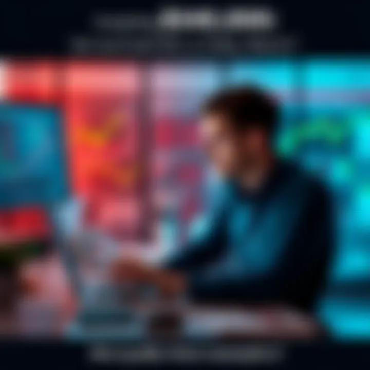 A person sitting at a desk with a laptop displaying stock charts, looking thoughtful about investment options.