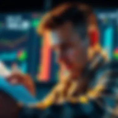 Investment Strategy A person studying financial charts and graphs with focused expression, representing bold investment decisions for the future.