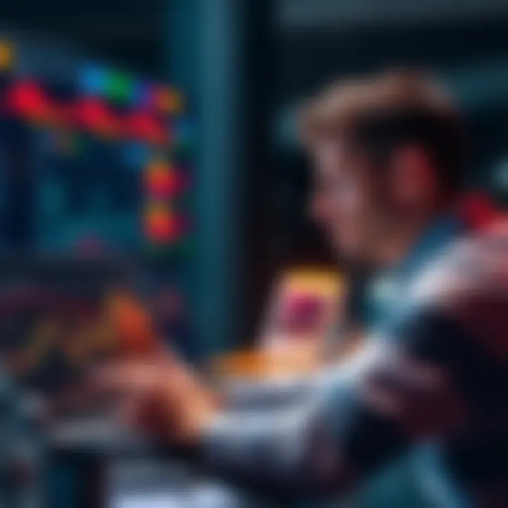 A person contemplating investment decisions while looking at a stock market chart on a laptop.