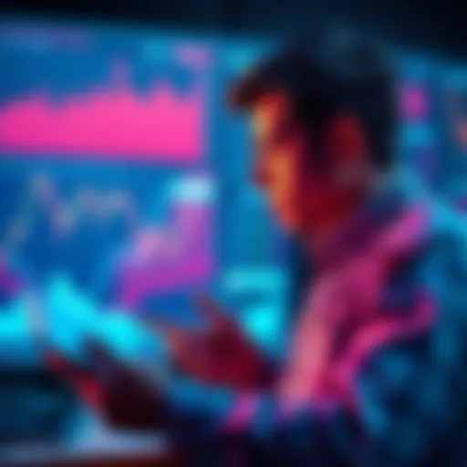 A person looking at financial charts and graphs, considering investment options and strategies, with a notebook in hand, reflecting on buying decisions.