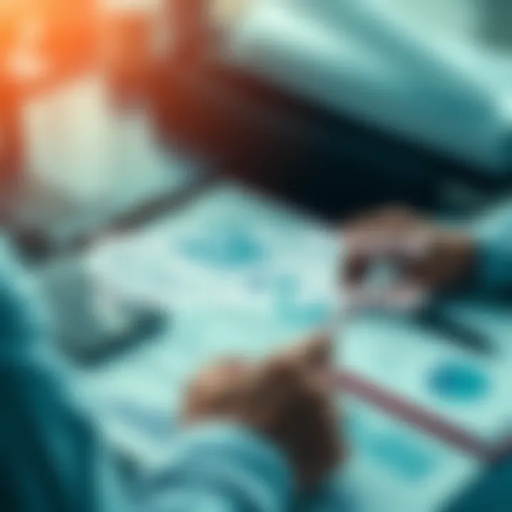 A person analyzing charts and graphs related to investment strategies with a calculator and notepad on the table.