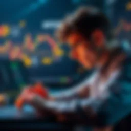 A person analyzing cryptocurrency charts on a laptop, looking concerned about long-term holding strategies