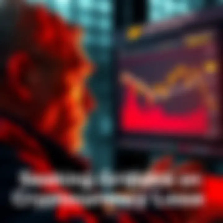 A concerned investor looking at a digital chart showing a steep decline in cryptocurrency value, reflecting a significant loss, with altcoins displayed on the screen.