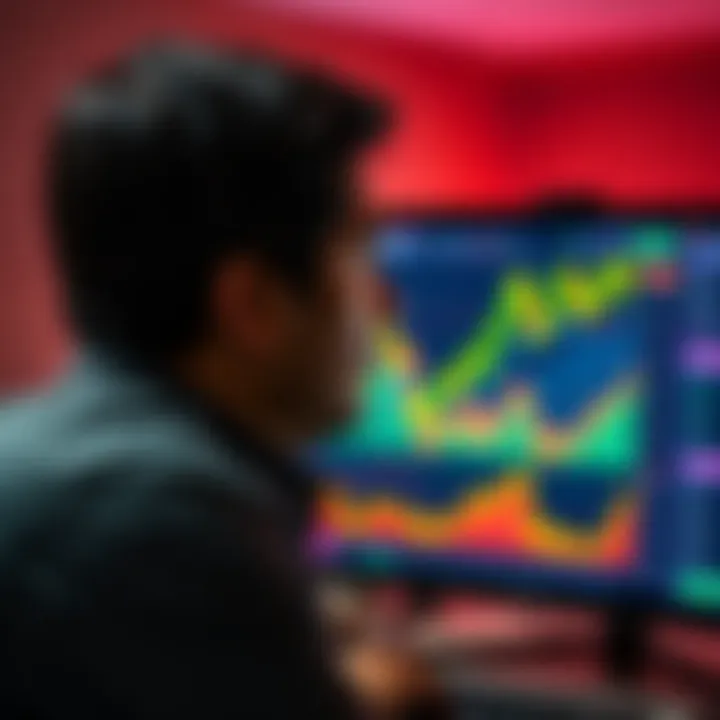 An investor looking thoughtful while observing graphs of cryptocurrency performance on a screen, representing a decision to exit after two years.